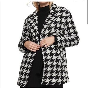 Nine West Black & White Houndstooth Pea Coat Small NWOT Classic Pattern
